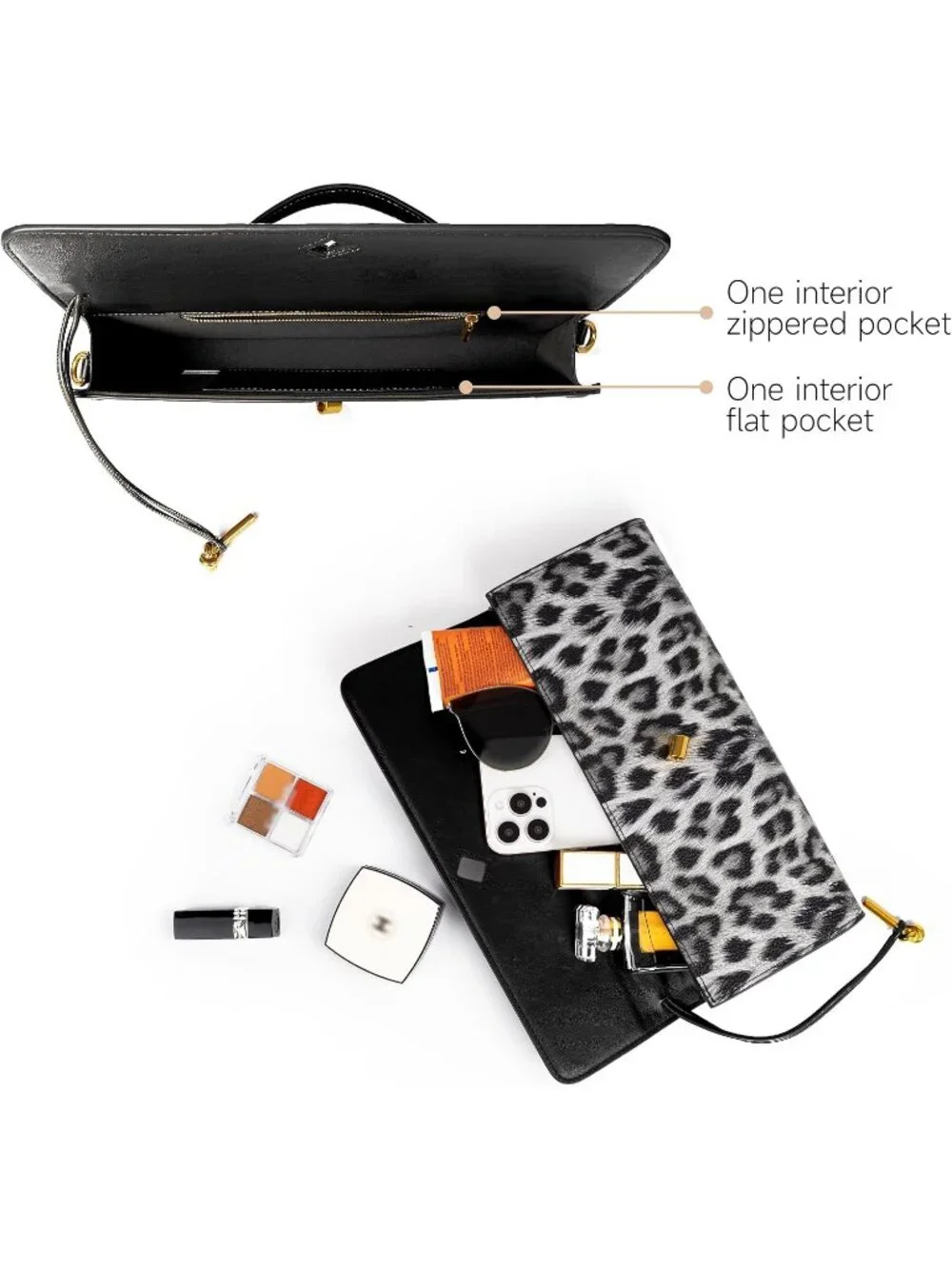 Women Snow Leopard Leather Suede Woven Clutch Purse For Evening Crossbody Bag